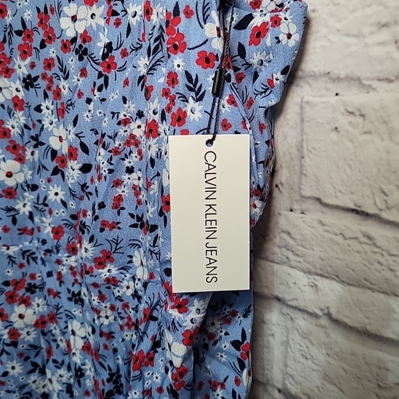CALVIN KLEIN Women's Mini Dress Blue Floral Print Size M NWT Adjustable Straps - Picture 6 of 10